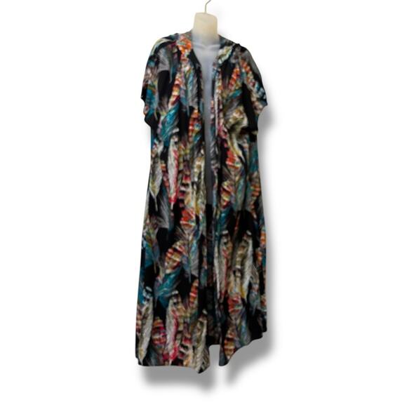 Umgee long duster kimono lightweight in a feather print - Picture 4 of 5